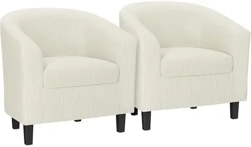 Corduroy Barrel Chairs Set of 2, Upholstered Club Chairs, Round Armchairs Waiting Room Chairs with Soft Cushion for