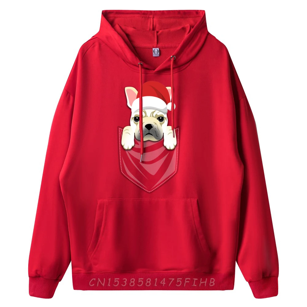 Pocket Graphic Cream French Bulldog Christmas Dog Graphic Pullover Hoodies Polyester Men's Clothing Pullover Hoodies Character