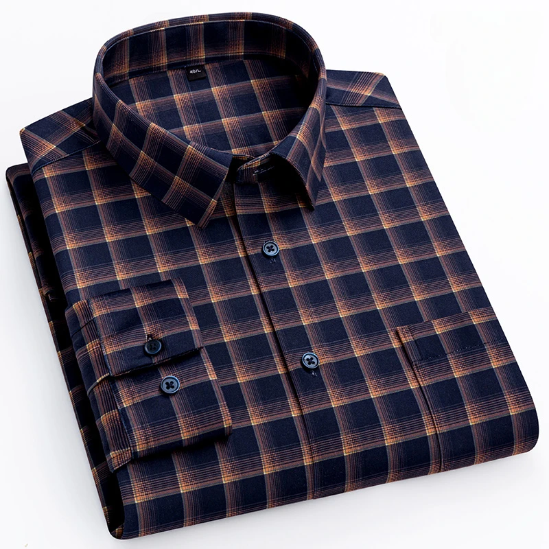 New in shirt silk elastic houndstooth long-sleeve shirts for men slim fit formal plain shirt soft plaid designer office clothes