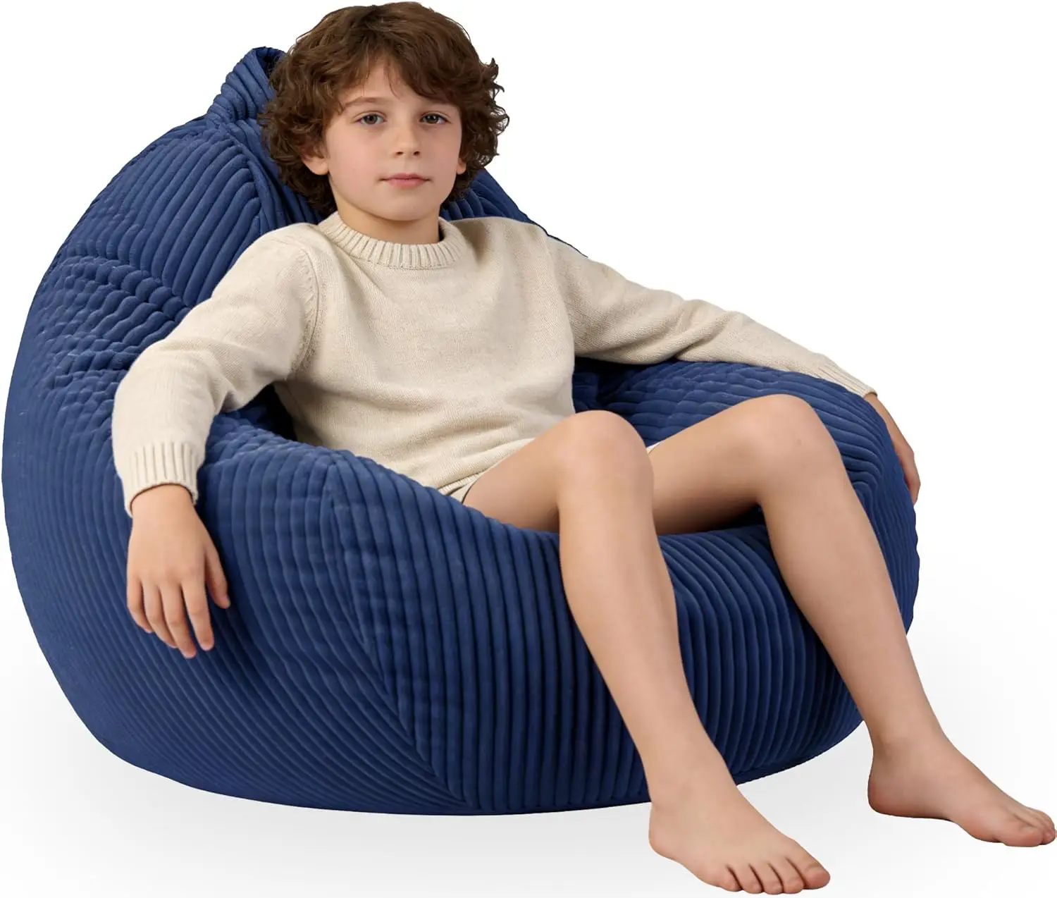 

Bean Bag Chairs with Memory Foam Chairs for Kids Teens Toddler Faux Fur Sofa Chair with Handle Navy Blue