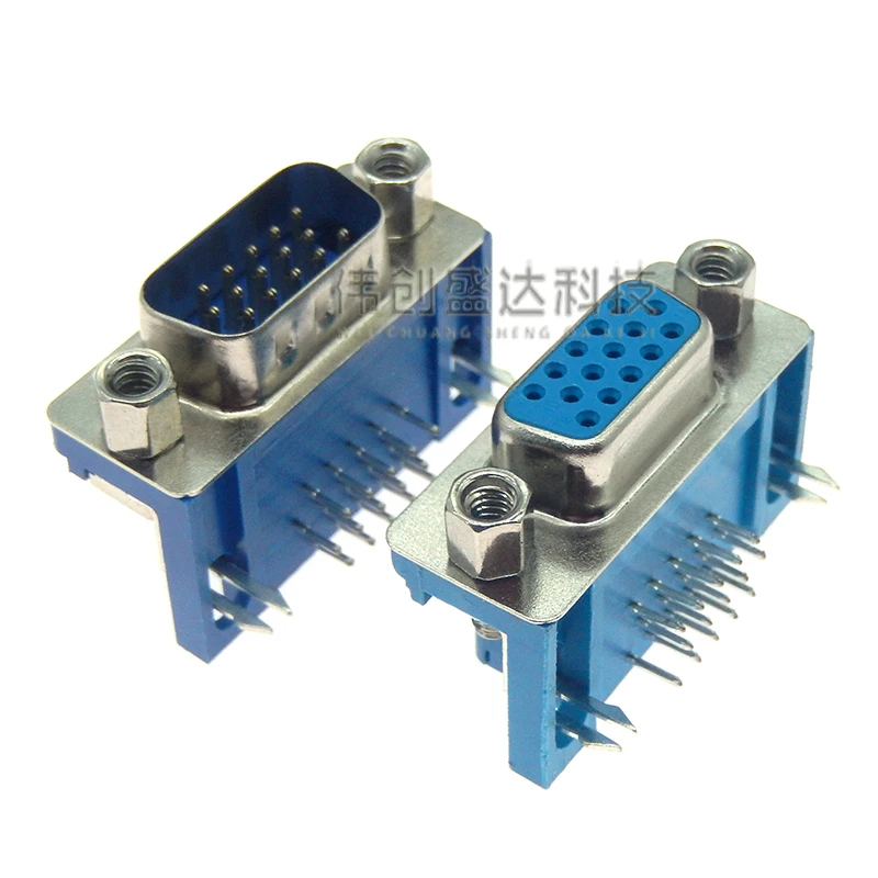 2PCS DR15 DB15 gold-plated D-SUB pins, 2 rows of pins, 3 rows of pins, 15-pin female and male PCB VGA mounting socket connector