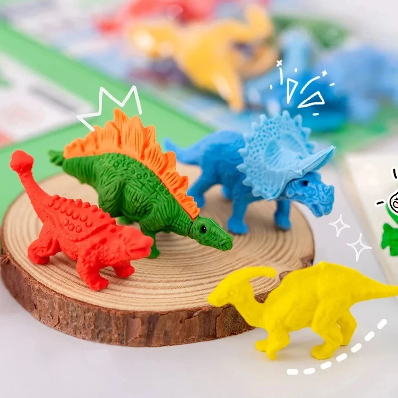 4PCS/1set Creative Cartoon 3D Dinosaur Modeling Eraser Set Prizes Small Gifts Children Eraser School Supplies Kawaii