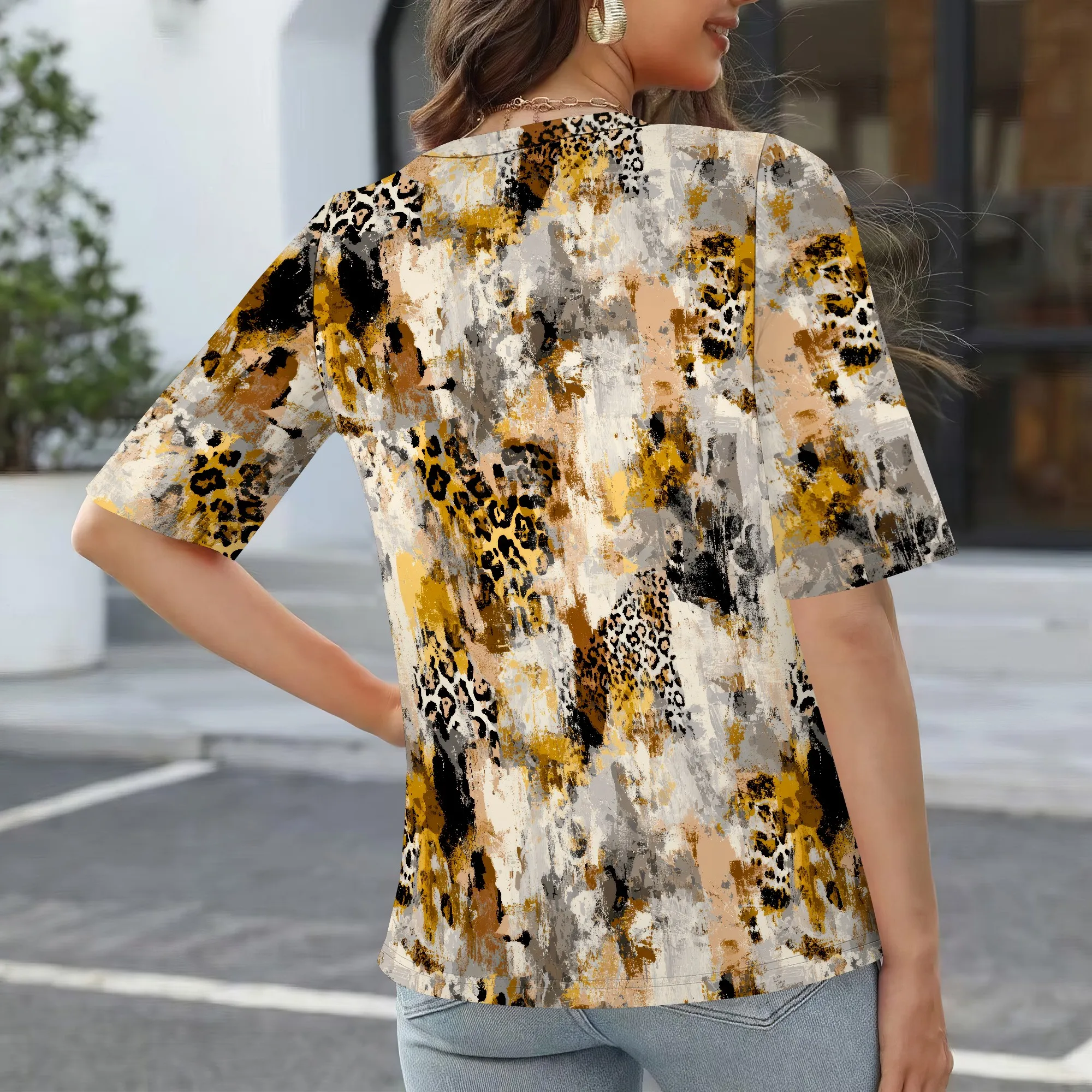 3/4 Length Sleeve Womens Tops 2025 Floral Print Vintage V Neck Top Shirt Loose Plus Size Shirts Vacation Outfits