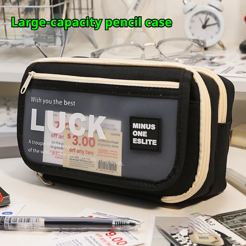 1Pcs Black Large Capacity Zipper Pencil Case - Multi-Compartment Storage Box, Suitable for School, University, and Office, Perfect for Pens, Cosmetics, and Art Supplies - Great Gift, Back-To-School Gift, Classroom Reward