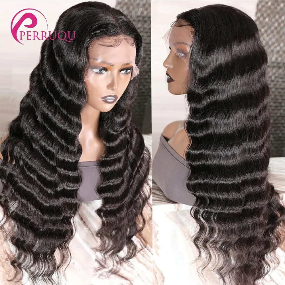 Losse Deep Wave Lace Front Pruiken Menselijk Haar Voor Zwarte Vrouwen Lijmloze 40 Inch Kant Sluiting Pruiken Pre Geplukt Met Babyhaar