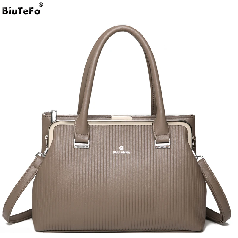 

Fashion Stripes Handbag Women Large Capacity Tote Soft Pu Leather Hand Bags for Ladies New Elegant Shoulder Bags Designer