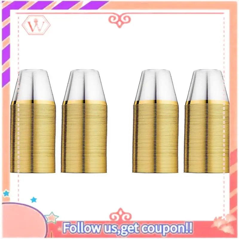 

AT84-2X Gold Rimmed Plastic Cups, Plastic Tumblers Reusable Drink Cups Party Wine Glasses For Champagne Cocktail Martini