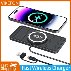 Caricabatterie Wireless per auto VIKEFON tappetino USB tipo C tappetino antiscivolo in Silicone supporto per ricarica rapida per telefono da auto per iPhone 15 14 13 12 Samsung