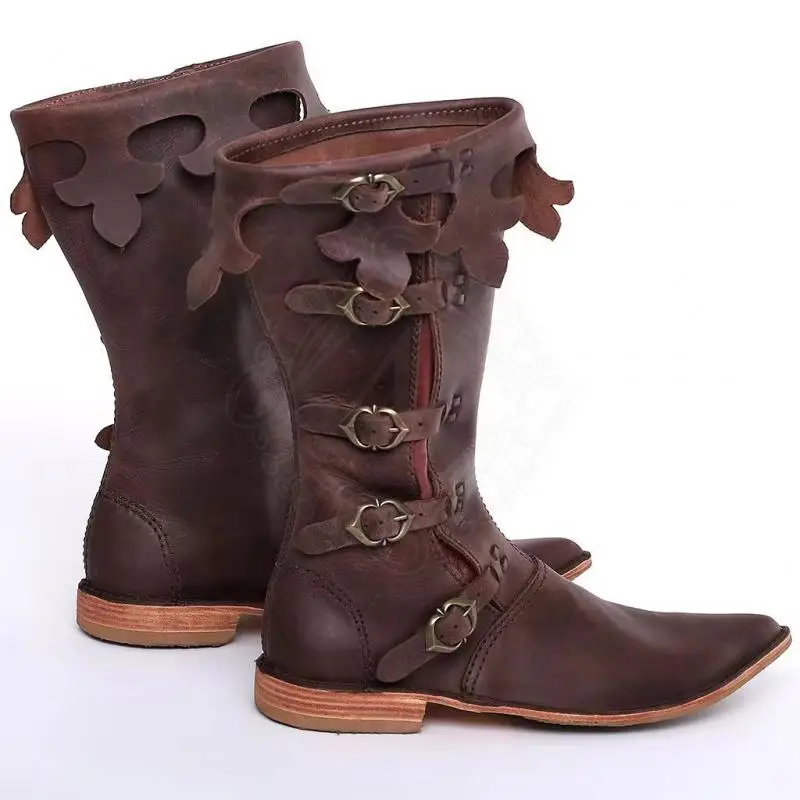 Unisex PU-Leder Stiefel mit Muschelkante, Mehrfach-Schnallenverschluss, Spitzer Zeh, Edgy Street Style, Party- und Festtagsschuhe 2026 – Detail 6