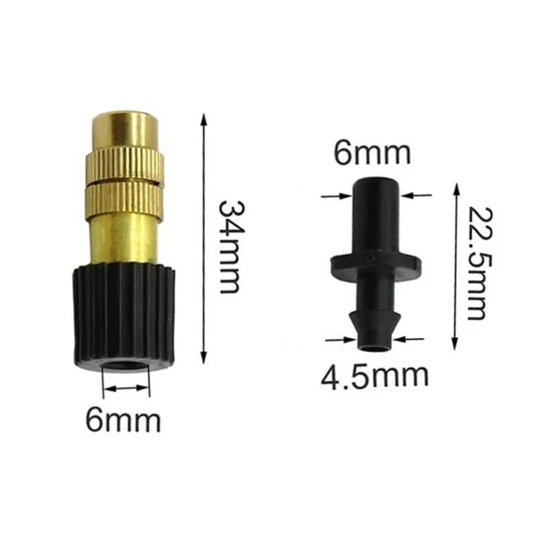 Gardening Irrigation Dripper Brass  Misting Nozzles Cooling Dust Removal Sprinklers 6 mm to 4/7 mm Interface Barbed Connectors