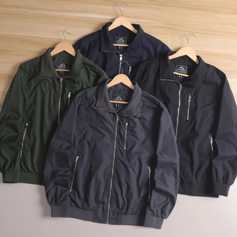 

Large Size Memory Fabric Stand Collar Zipper Jaet Outdoor Casual Men's Faion Urban Sle Long Sve Stand Fit