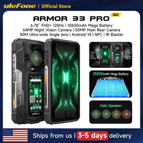 Ulefone Armor 33 Pro 5G Rugged Phone 25500 mAh 512GB ROM 120Hz 6.59”3.4" Rear Screen NFC Android Smartphone
