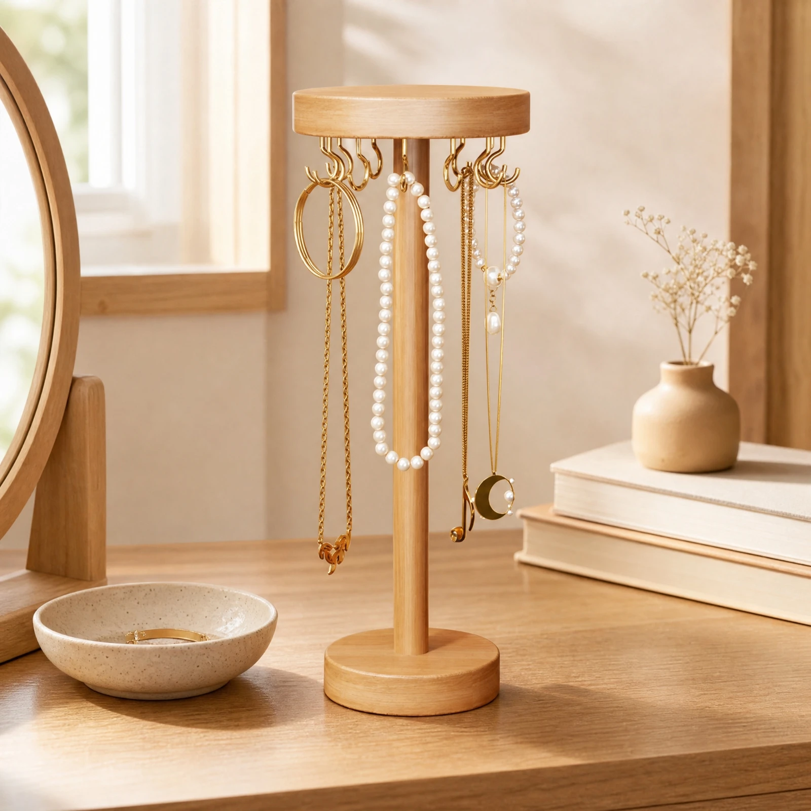 Necklace Holder Sturdy Tabletop Jewelry Display Stand Freestanding Jewelry Organizer with Hooks Compact for Dresser, Vanity