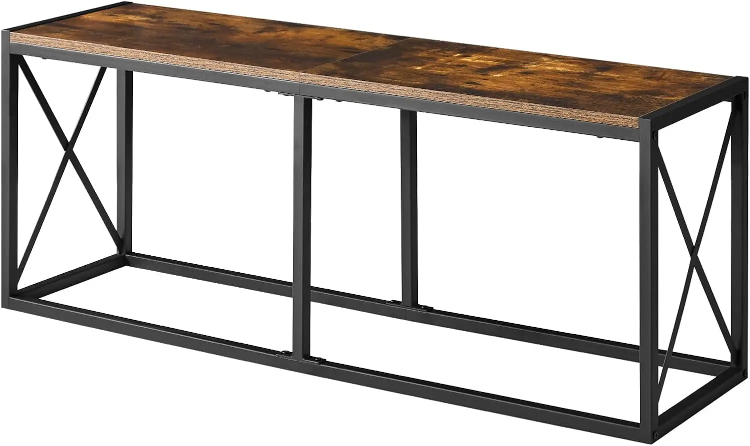 Ibuyke Dining Bench, Industrial Kitchen Bench, Table Bench With Steel Frame, Wooden Indoor Benches, For Dining Room, Kitchen,