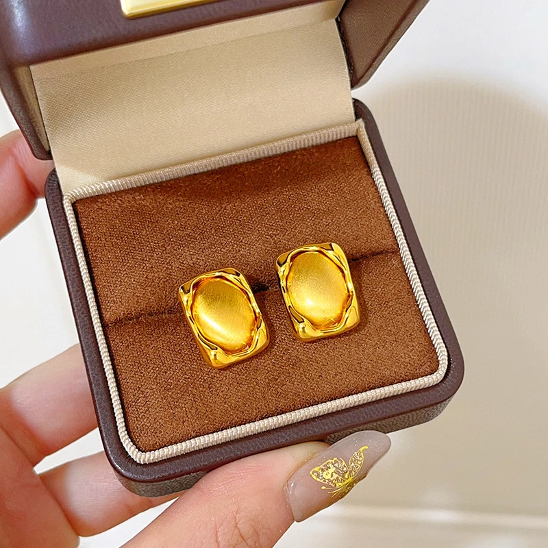 

14kt Gold Color Square Earrings with Geometric Irregularity Light Luxury Earrings for Women Jewelry Stud Earrings Gifts