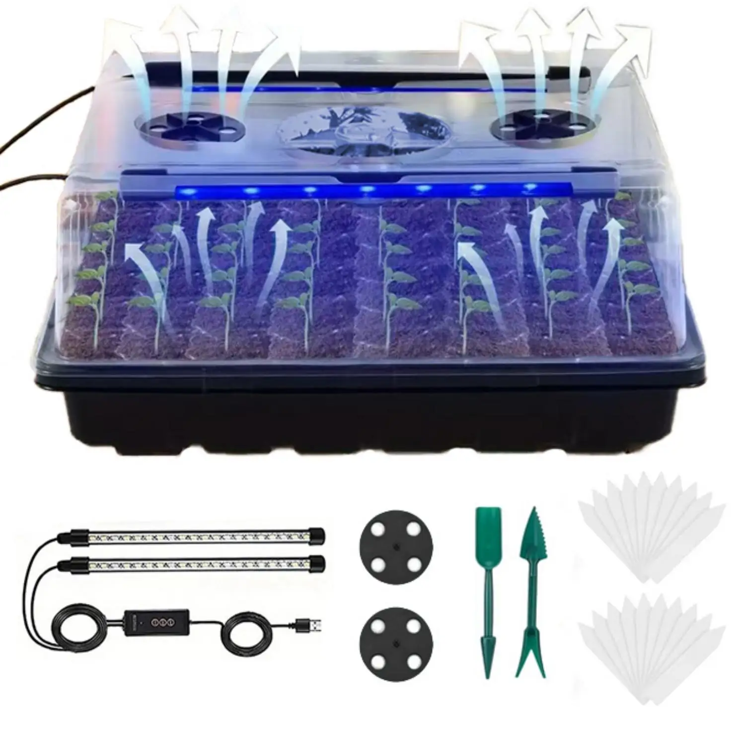 Seed Germination Tray with Grow Light, 48-Hole Seed Germination Kit, Dimmable and Automatic Timer for Novice Seedling Nurseries