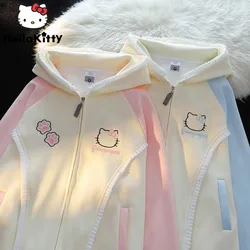 Sanrio Hello Kitty Japanese Style Cute Bow Hoodie Women New Fashion Loose Casual Cardigan Niche Design Sweet Y2k Girl Trend Coat