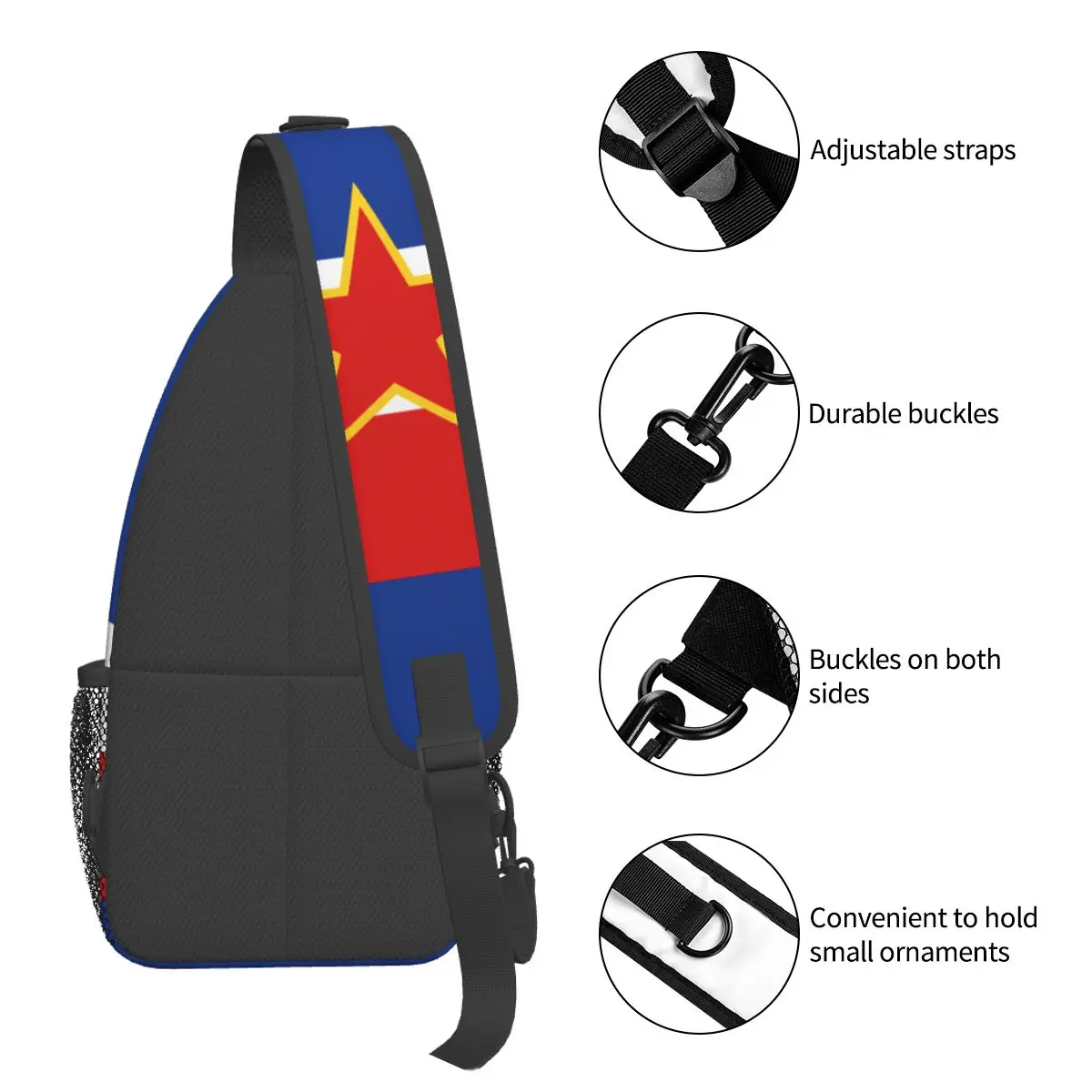 Yugoslavia Vlag Kleine Sling Bags Borst Crossbody Schouderslinger Rugzak Outdoor Wandelen Daypacks Coole Bag