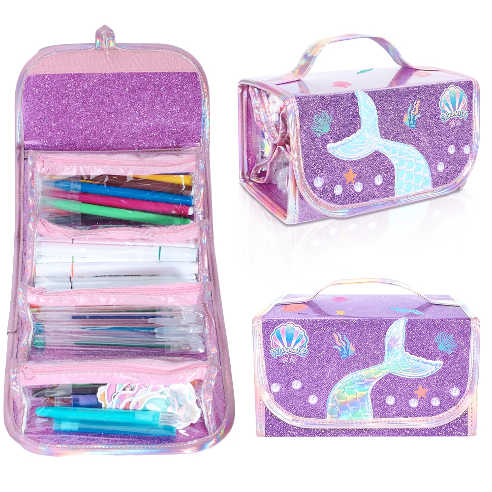

Блестящий фиолетовый пенал для детей, милая сумка-карандаш с русалкой для девочки, подарок на день рождения, студенческая коробка для канцелярских принадлежностей для раскрашивания ручек