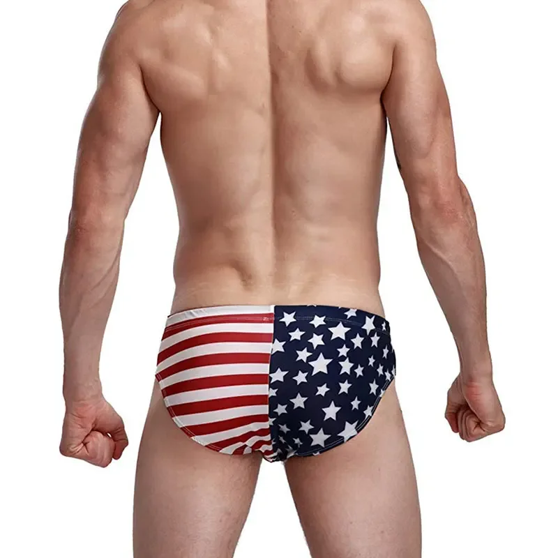 Bañador de tiro bajo con bandera americana para hombre, ropa interior Sexy, Bikini de playa, bañador, pantalones cortos de Surf