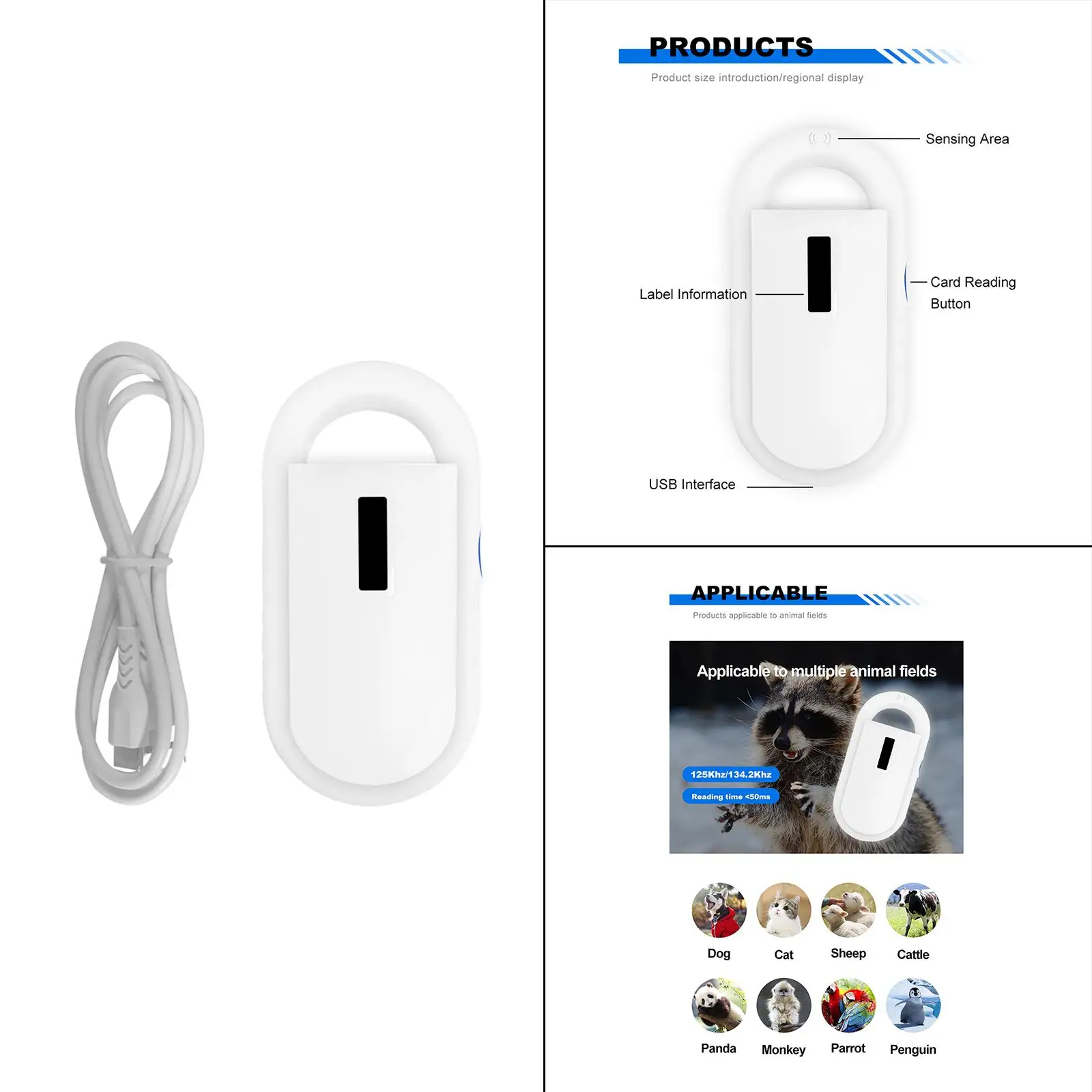 Leitor 134,2 Khz, scanner de identificação de animais de estimação com display OLED de alto brilho 128 peças de armazenamento de informações de etiqueta para animais