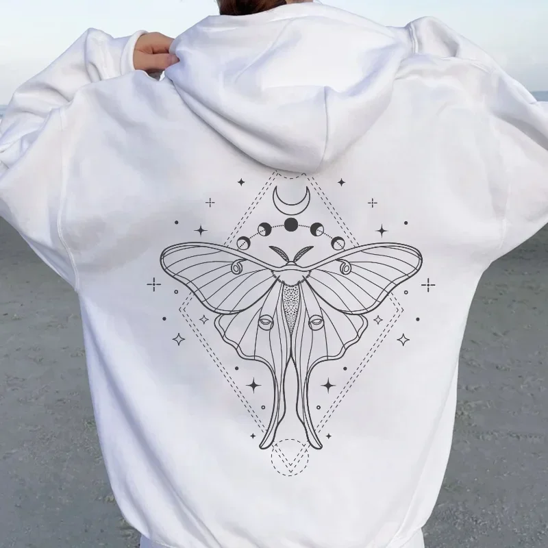 Moth Hoodie Luna Moth Sweatshirt Dark Academia Clothing Cottagecore Top Witchy Sweater Insect Tshirt Bug Goblincore Moon Phases