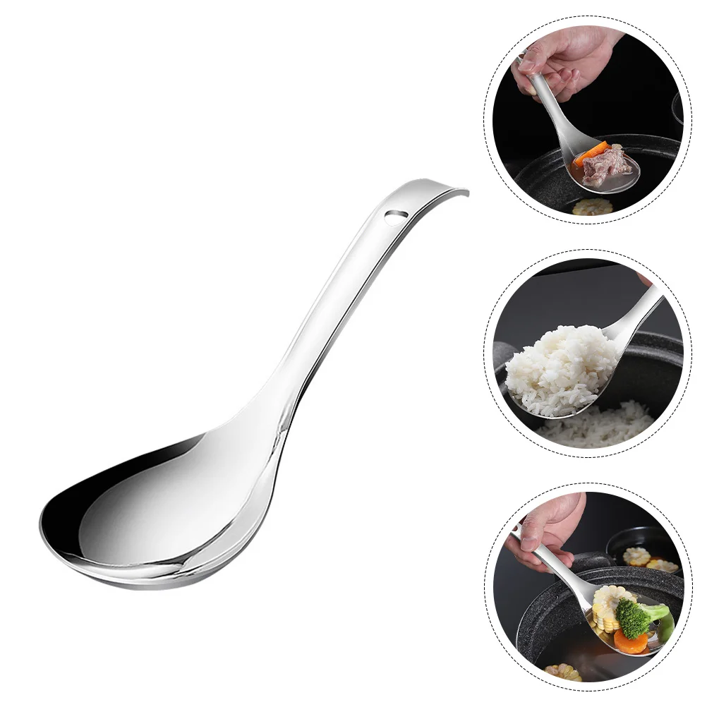 

Stainless Steel Rice Spoon Multipurpose Scoop Metal Home Paddle Kitchen Large Porridge Long Handle Exquisite Soup Spoons