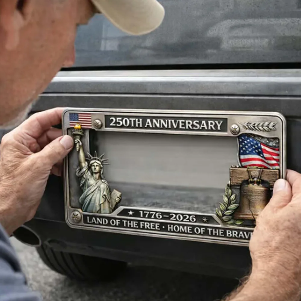 United States 250th Anniversary License Plate Frame Cover, Commemorative Patriotic Universal Car Tag Holder, Fits Standard Size