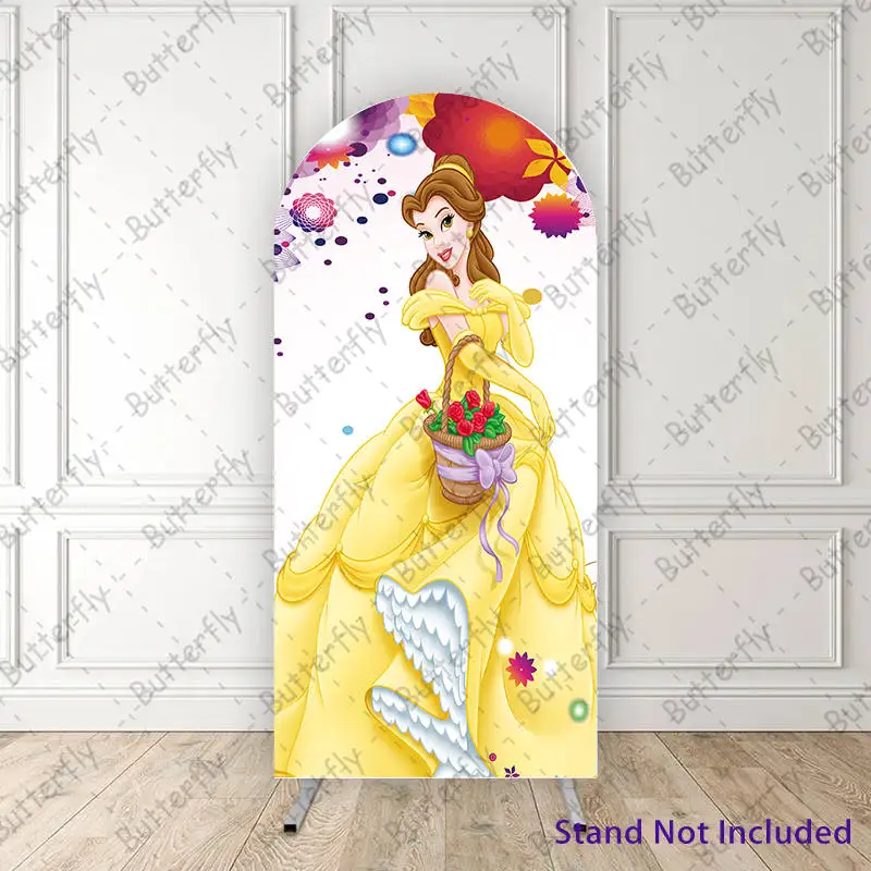 

Red Rose Belle Princess Yellow Dress Beauty And The Beast Disney Arch Backdrop Cover Girls Birthday Party Background Decoration