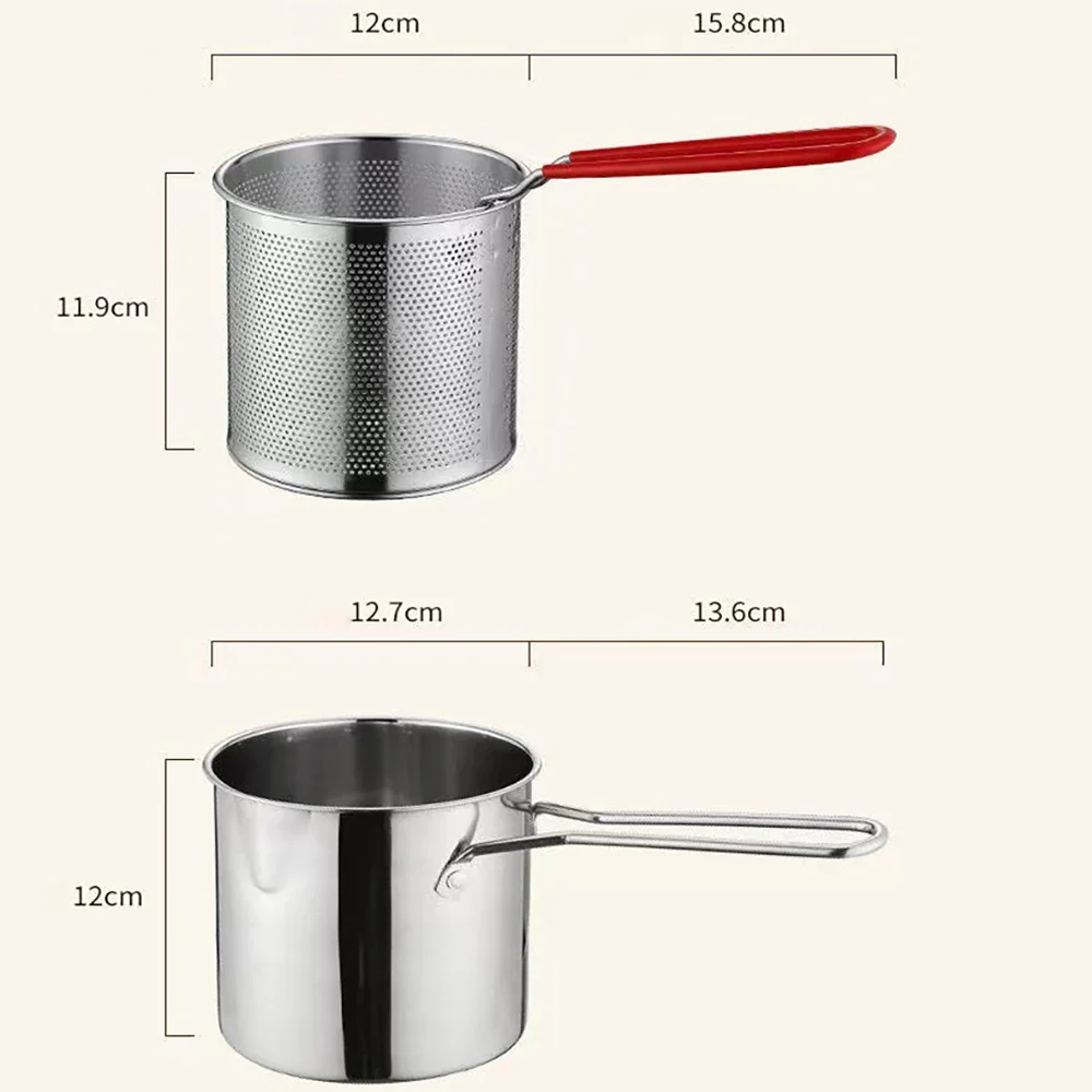 Freidora de acero inoxidable 304 con cesta para freír, olla auxiliar para alimentos para profundizar, olla de leche japonesa, aparato de cocina