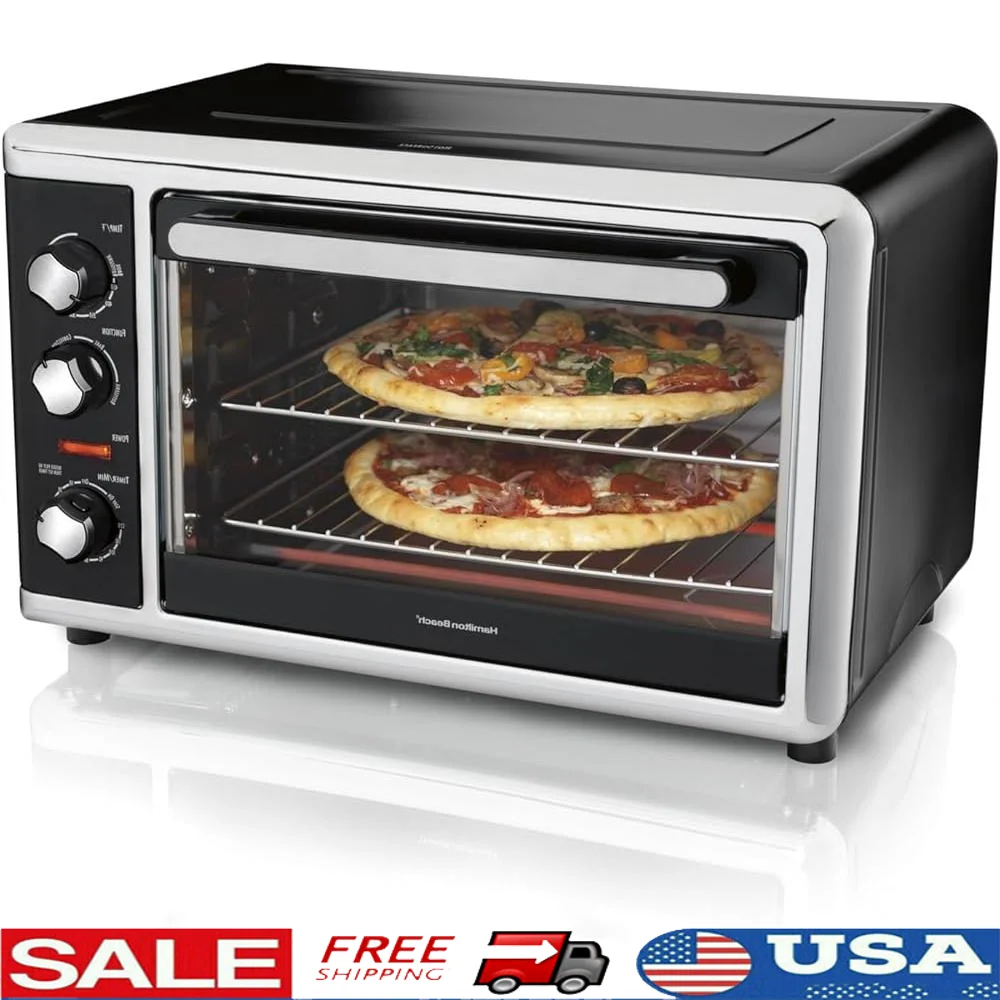 سعة كبيرة جدًا لفرن الحمل الحراري على سطح الطاولة، مشواة خبز المقالي اللاحم، رف 2 ساعة، إيقاف تلقائي للطهي الموقت