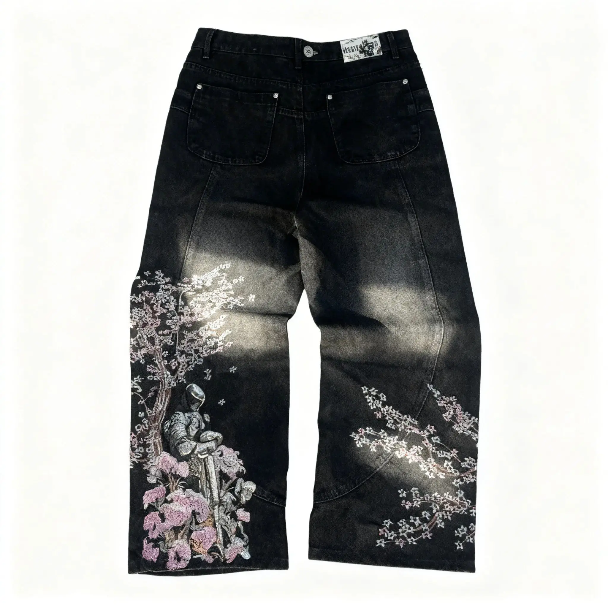 

Cherry Blossom and Knight Jeans Vintage Casual Denim Pants High Waist Straight Wide Leg Jeans Harajuku Y2k 2000s Women Clothing