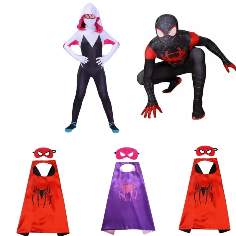 Disfraz de Halloween de Gwen, Traje de Superhéroe de Spiderman, Mono de Miles Morales, Disfraz y Capas de Superhéroe, Máscaras de Disfraz, Regalo