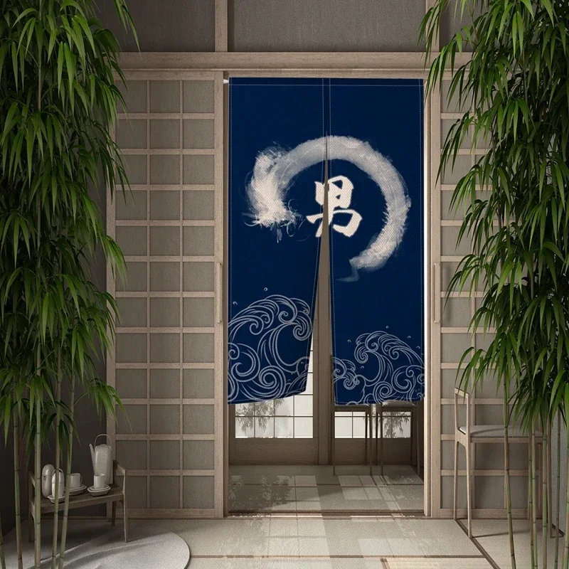 Japanese Bathhouse Door Curtain Featuring Man and Woman Panels for Room Partition and Wall Decoration. 65x90cm