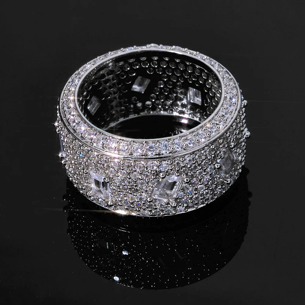 Кольцо с муассанитом 925 VVS, ювелирные изделия в стиле хип-хоп, Bling Iced Out, круглое квадратное кольцо с муассанитом и бриллиантом, мужское и женское кольцо, подарок