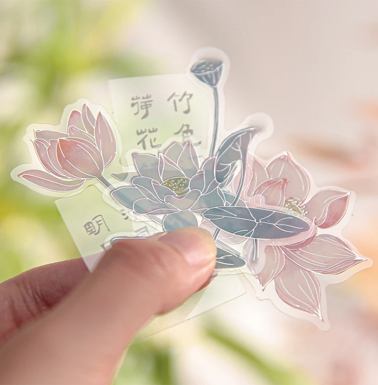 New 30sheets/Pack Vintage Lotus Sticker Scrapbooking Label Diary Notebook Decorative Stickers Phone Case Decor Decal DIY Toys