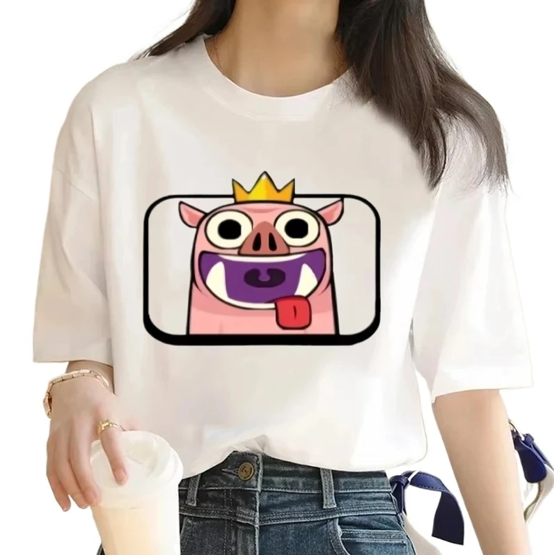 تي شيرت برسومات Emote Clash Royale للرجال والنساء مع تاج كاجوال من القطن بأكمام قصيرة ورقبة مستديرة تي شيرت لطيف بأكمام قصيرة