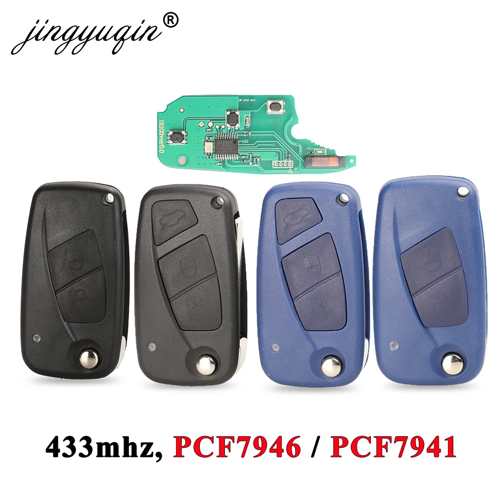 jingyuqin 2 / 3 Buttons Flip Remote Key Delphi 433mhz for FIAt 500 Punto Ducato Stilo Panda  Bravo Key ID46 PCF7946 / 7941 Chip