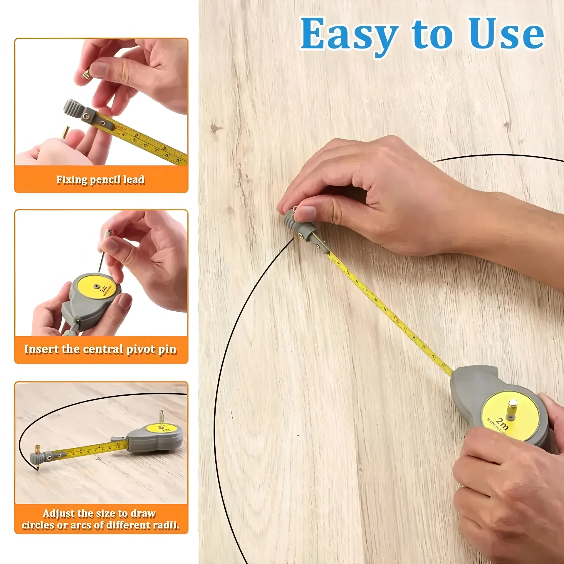 Rotape Tape Measure Compass with 10 Pencil Leads, Measure Beam Compass for Drawing Circles and Lines with Tape Measure
