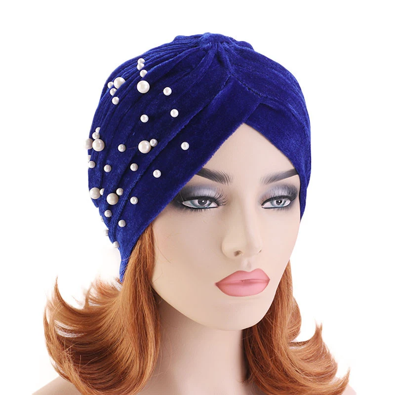 Gorros casuais com pérolas para mulheres, turbante de veludo, gorro com pérolas, chapéu muçulmano, moda, novo estilo, hijab