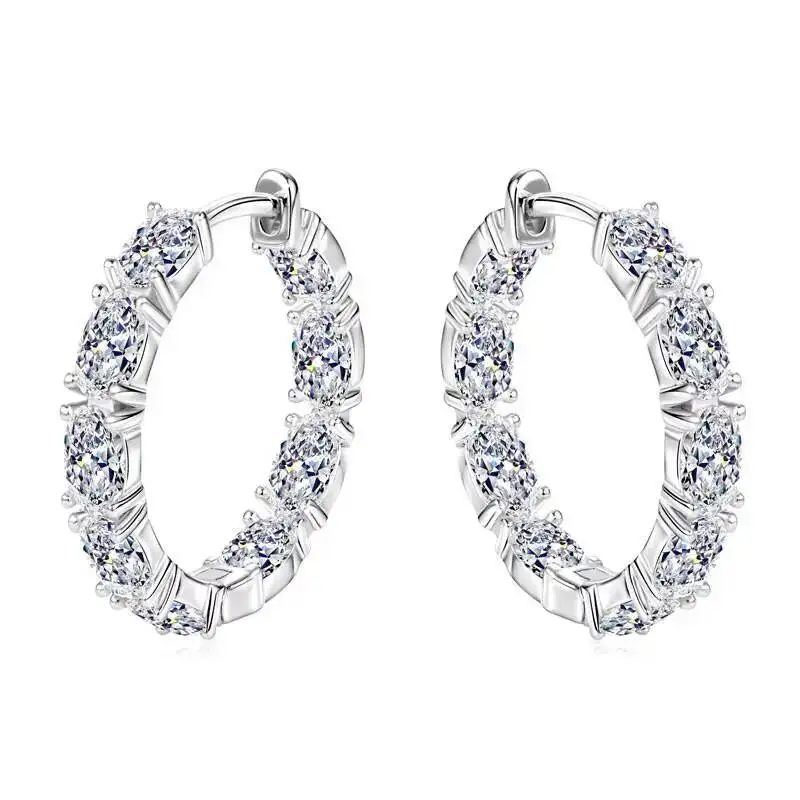 New Luxury Jewelry 925Sterling Silver 3x5mm (0.3ct*18pcs) Moissanite Earrings Single Row Inner and Outer Half-Hoop Earrings Gift