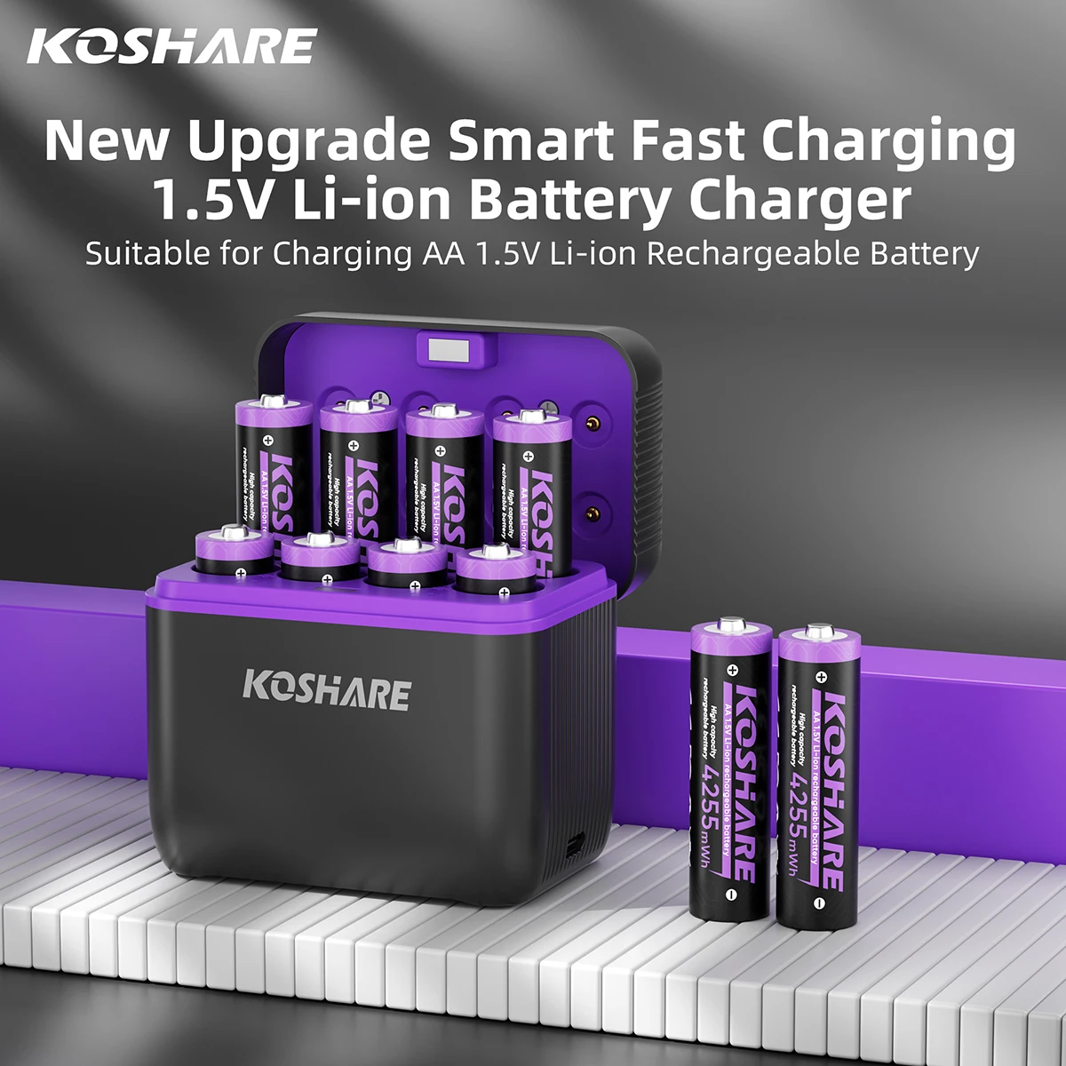 

KOSHARE 1.5V Constant Voltage Rechargeable Batteries Charger Case 8-Slot Smart Fast Charging Sets For AA 4255mWh Lithium Battery