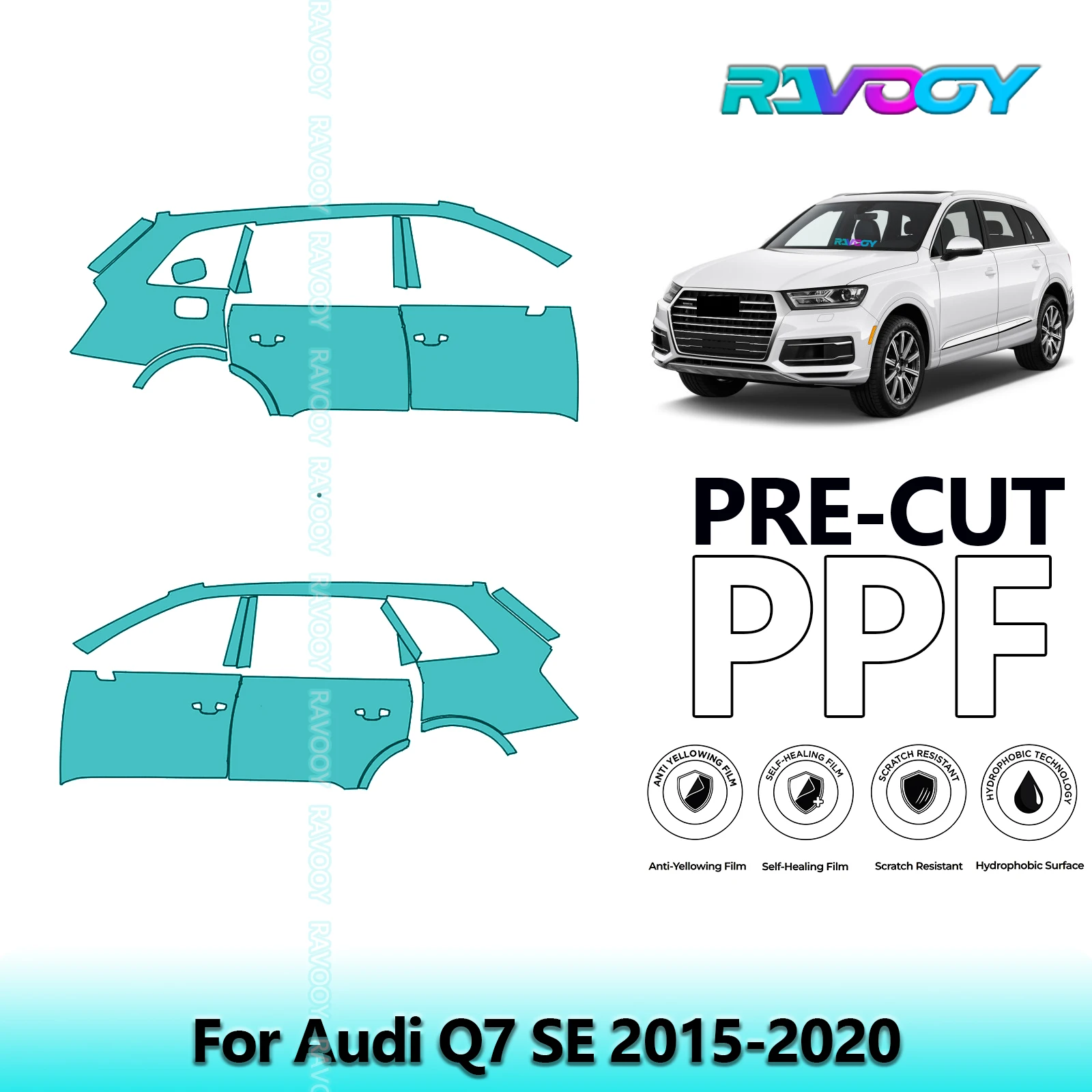 

For Audi Q7 SE 2015-2020 8.5mil Clear Matte Pre-Cut PPF Door & A/B Pillar Kit TPU Paint Protection Film Set