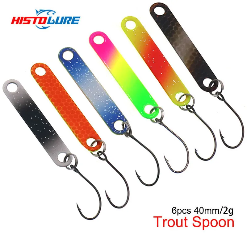 6Pcs/lot  PescaTrout  Stick Ice Fishing Spoon 4cm 2g Colorful Spoon Bait Copper Metal Fishing Lure For Trout Pike Perch