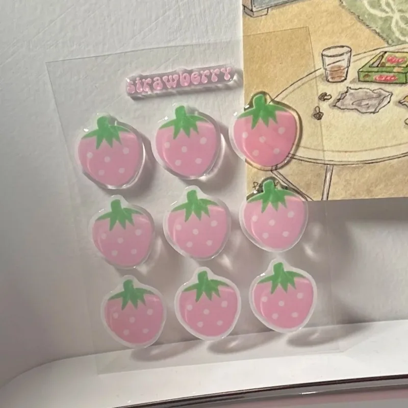 1 pçs diy kawaii 3d morango tomate resina adesivos para scrapbooking diário caso de telefone tablet decoração costura artesanato adesivos