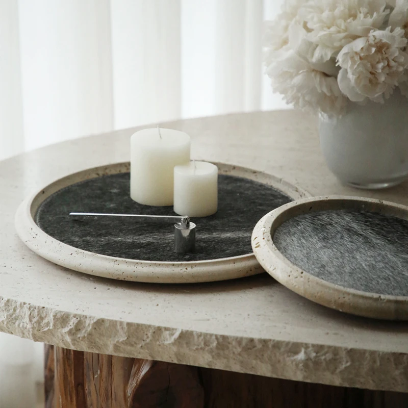 Travertine Tray Fruit Storage Trays Candle Holder Multi-purpose Tray Lightweight Candle Holder Tray for Farmhouse Countertop