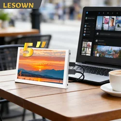 LESOWN mini Screen 5 inch Compact USB Monitor Touch HDMI 800x480 IPS Little White Portable Second Display for Windows Laptop PC