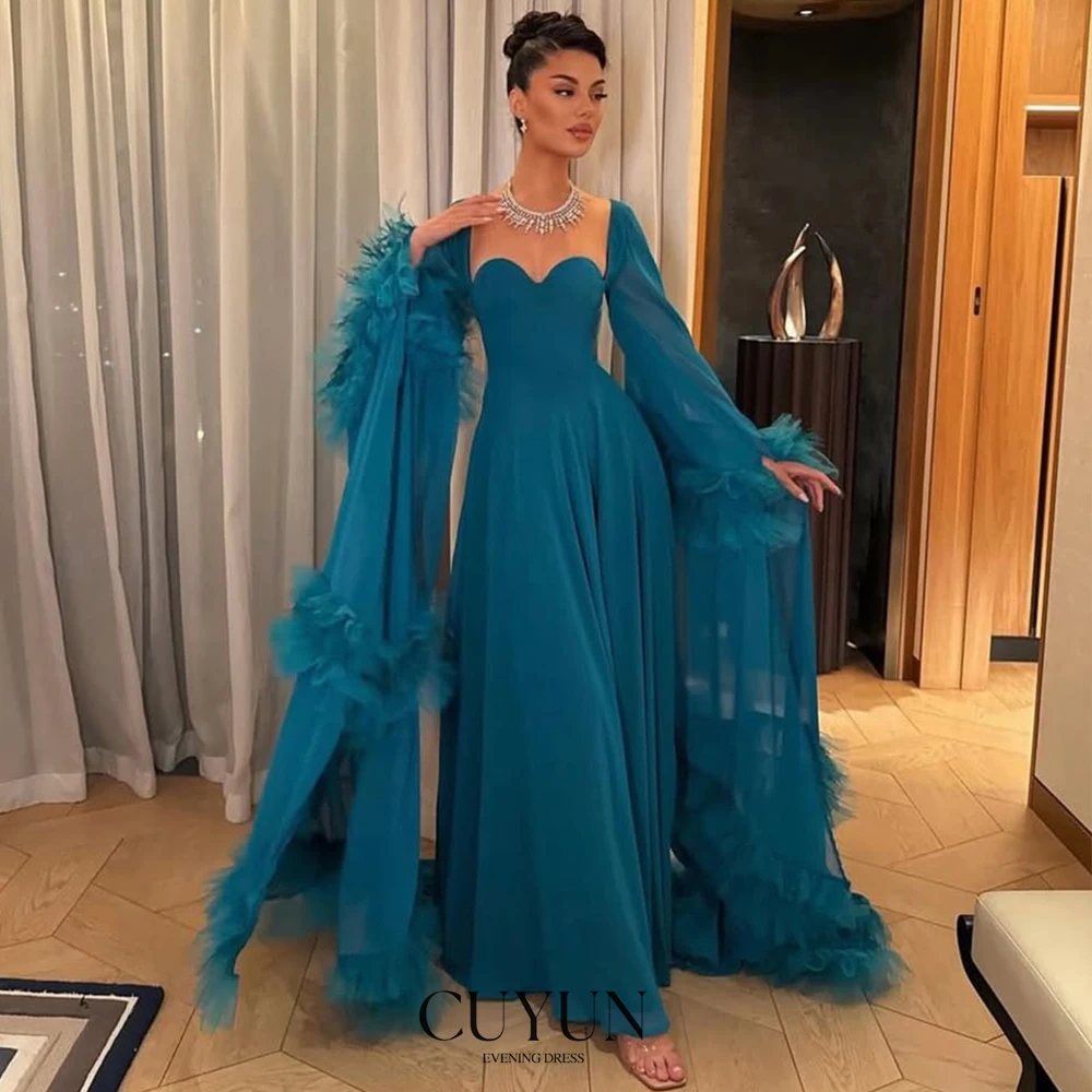

CUYUN шифоновое женское вечернее платье с длинными плиссированными расклешенными рукавами, корсетом на спине, платье для выпускного вечера, вечернее платье для особых случаев, Саудовская Аравия