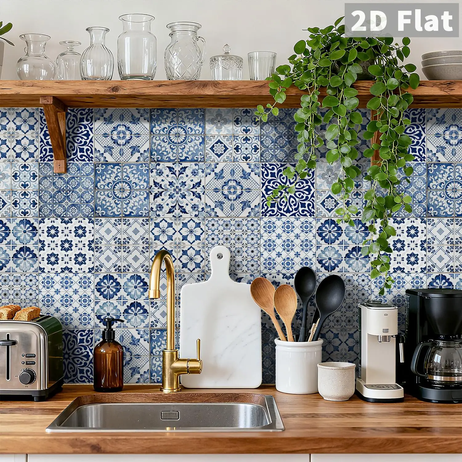 Retro floral tile decal, 36 waterproof self-adhesive wall stickers, suitable for splash proof kitchen and bathroom walls