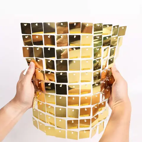 Light Gold Shimmer Sequin Wall Background Panel Glitter Mirror Art Backdrops Wall Birthday New Year Party Wedding Eid Decoration